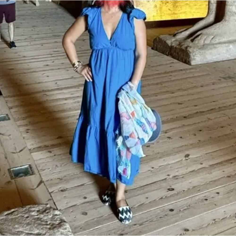 Rails Cerulean Blue Midi Dress SMALL Cottage Tiered Ruffle Cotton Designer $248 - Picture 5 of 11